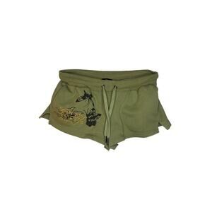 Ed Hardy Women’s Green Graphic Sweat Shorts – Size M, Vintage Y2K Style
